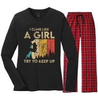 I Climb Like A Girl Vintage Rock Climbing Bouldering Women's Long Sleeve Flannel Pajama Set 