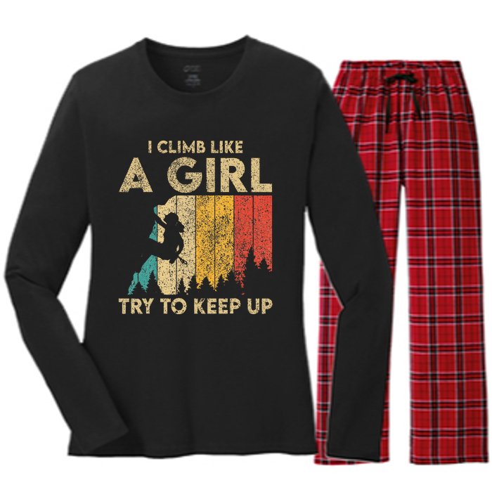 I Climb Like A Girl Vintage Rock Climbing Bouldering Women's Long Sleeve Flannel Pajama Set 