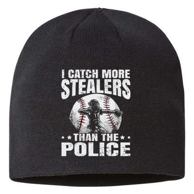 I Catch More Stealers Than The Police Funny Baseball Catcher Sustainable Beanie