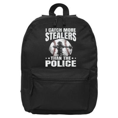 I Catch More Stealers Than The Police Funny Baseball Catcher 16 in Basic Backpack