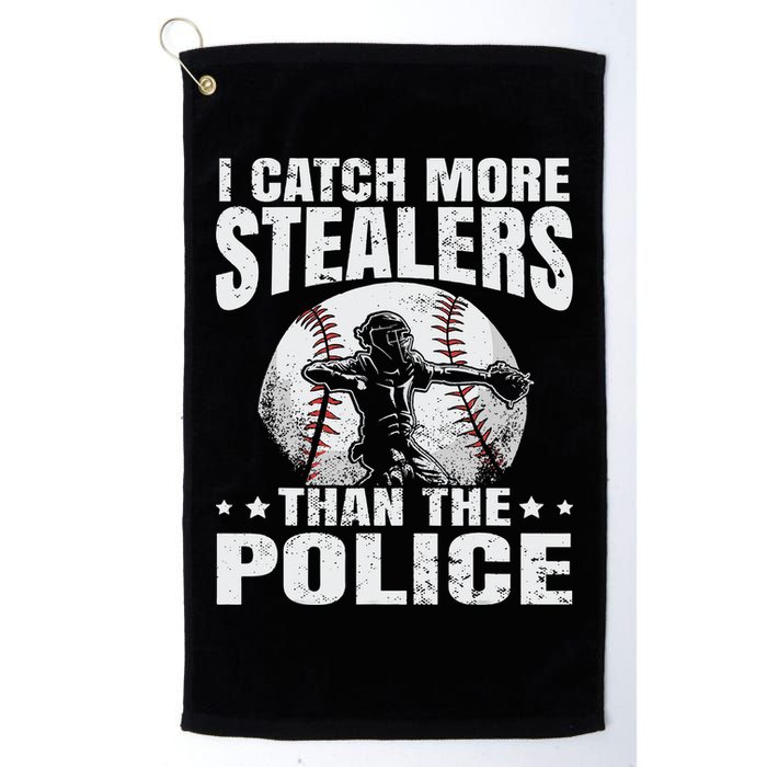 I Catch More Stealers Than The Police Funny Baseball Catcher Golf Towel