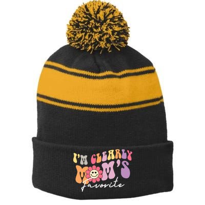 I'm Clearly Mom's Favorite Son Or Daughter Funny Stripe Pom Pom Beanie