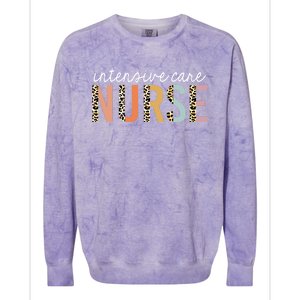 Intensive Care Nurse Leopard Print Icu Nursing School Gift Colorblast Crewneck Sweatshirt