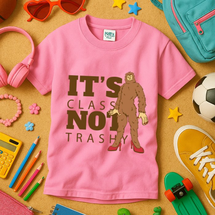 It's Class Not Trashy Fashion Funny Bigfoot Kids T-Shirt