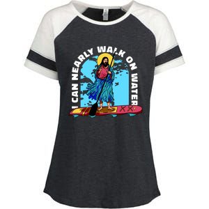 I Can Nearly Walk On Water Jesus Christ Enza Ladies Jersey Colorblock Tee