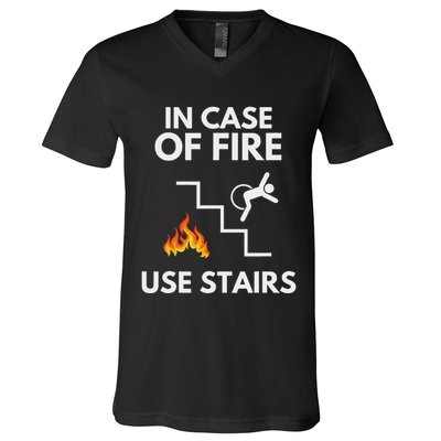 In Case Of Fire Use Stairs Funny Disabled Wheelchair V-Neck T-Shirt