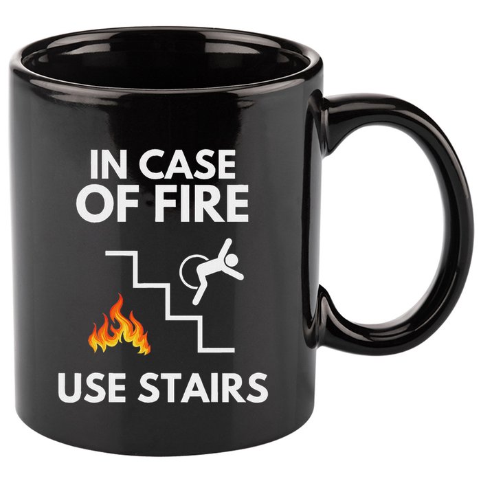 In Case Of Fire Use Stairs Funny Disabled Wheelchair 11oz C Handle Ceramic Mug