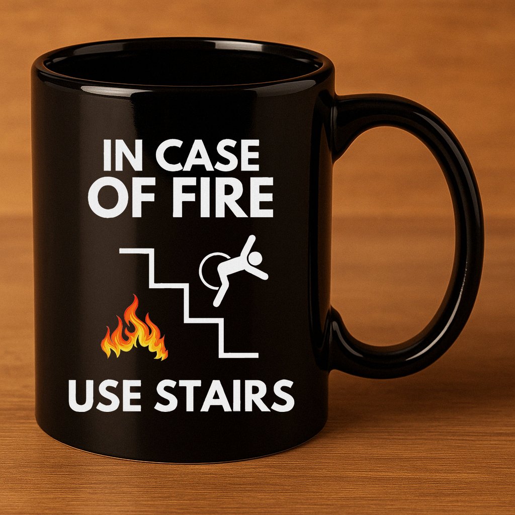 In Case Of Fire Use Stairs Funny Disabled Wheelchair 11oz C Handle Ceramic Mug