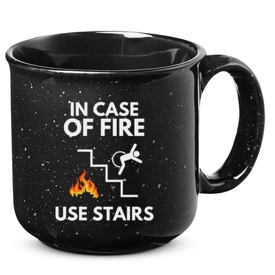 In Case Of Fire Use Stairs Funny Disabled Wheelchair 15oz Campfire Ceramic Mug
