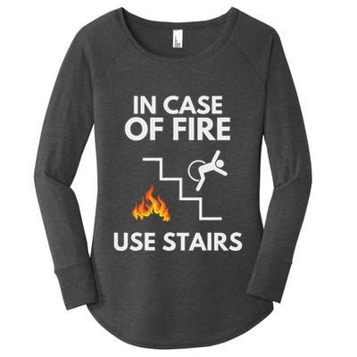 In Case Of Fire Use Stairs Funny Disabled Wheelchair Women's Perfect Tri Tunic Long Sleeve Shirt