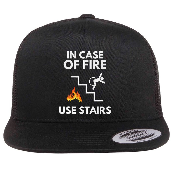 In Case Of Fire Use Stairs Funny Disabled Wheelchair Flat Bill Trucker Hat