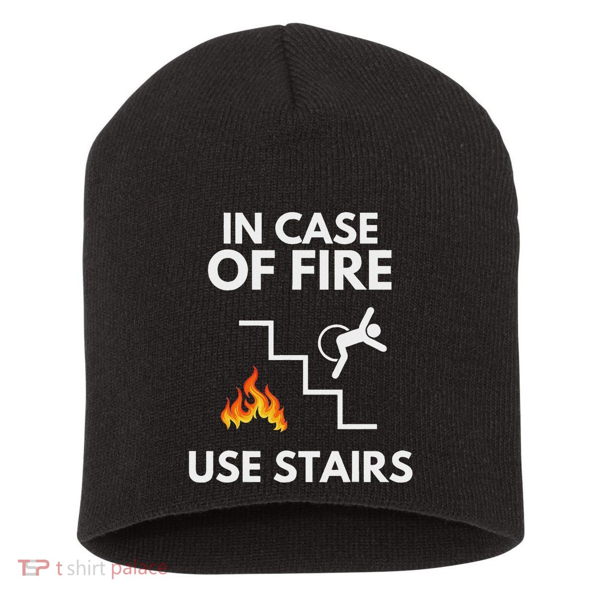 In Case Of Fire Use Stairs Funny Disabled Wheelchair Short Acrylic Beanie