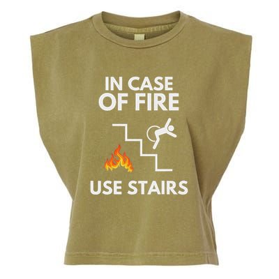 In Case Of Fire Use Stairs Funny Disabled Wheelchair Garment-Dyed Women's Muscle Tee