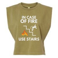 In Case Of Fire Use Stairs Funny Disabled Wheelchair Garment-Dyed Women's Muscle Tee