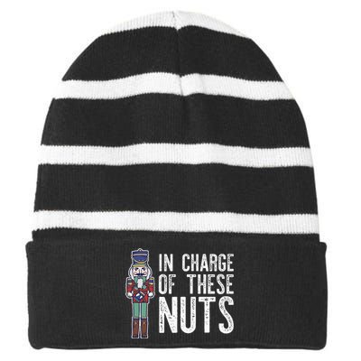 In Charge Of These Nuts! Nutcracker Christmas Ballet Meme Striped Beanie with Solid Band