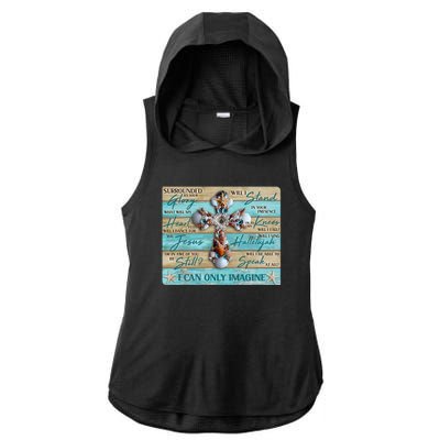 I Can Only Imagine Faith Sea Shell Cross Ladies PosiCharge Tri-Blend Wicking Draft Hoodie Tank