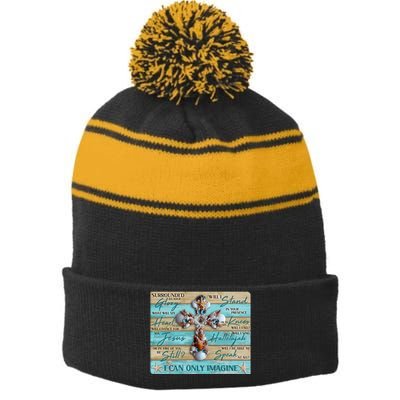 I Can Only Imagine Faith Sea Shell Cross Stripe Pom Pom Beanie