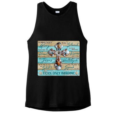 I Can Only Imagine Faith Sea Shell Cross Ladies PosiCharge Tri-Blend Wicking Tank