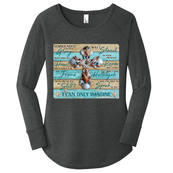 I Can Only Imagine Faith Sea Shell Cross Women's Perfect Tri Tunic Long Sleeve Shirt