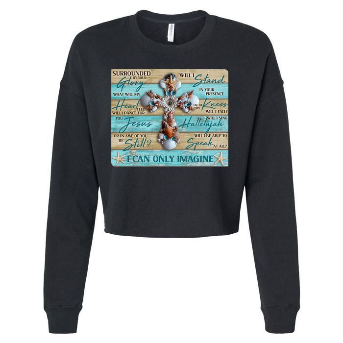 I Can Only Imagine Faith Sea Shell Cross Cropped Pullover Crew