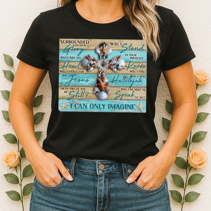 I Can Only Imagine Faith Sea Shell Cross Womens T-Shirt