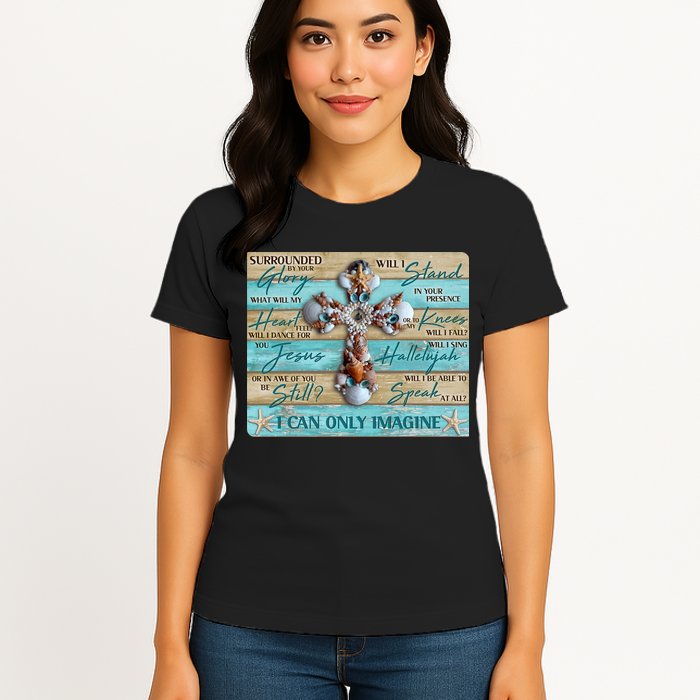 I Can Only Imagine Faith Sea Shell Cross Womens T-Shirt