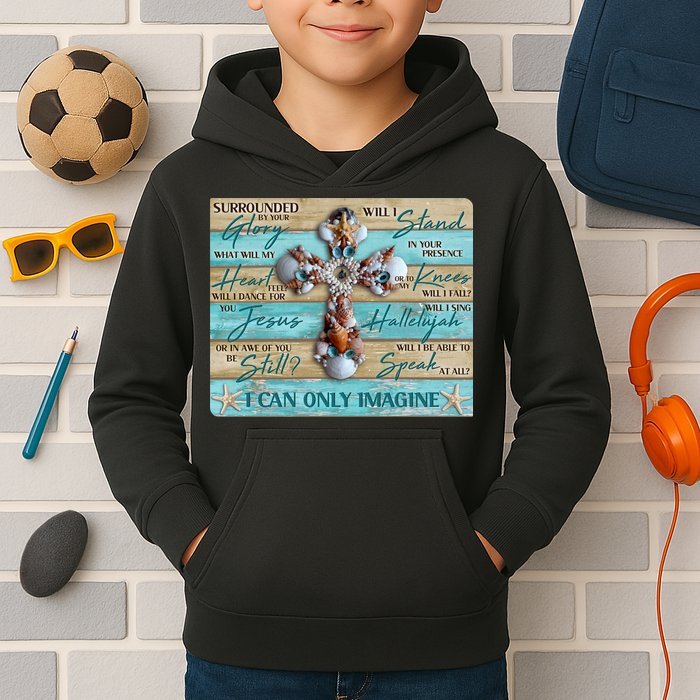I Can Only Imagine Faith Sea Shell Cross Kids Hoodie