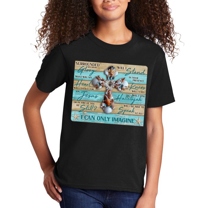 I Can Only Imagine Faith Sea Shell Cross Kids T-Shirt