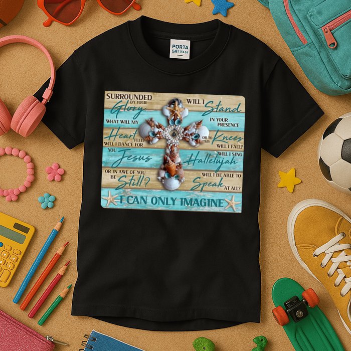 I Can Only Imagine Faith Sea Shell Cross Kids T-Shirt