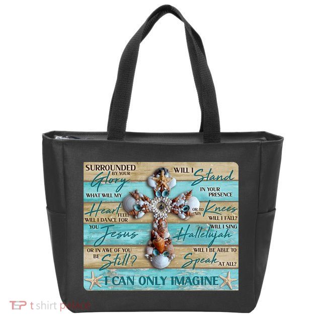 I Can Only Imagine Faith Sea Shell Cross Zip Tote Bag