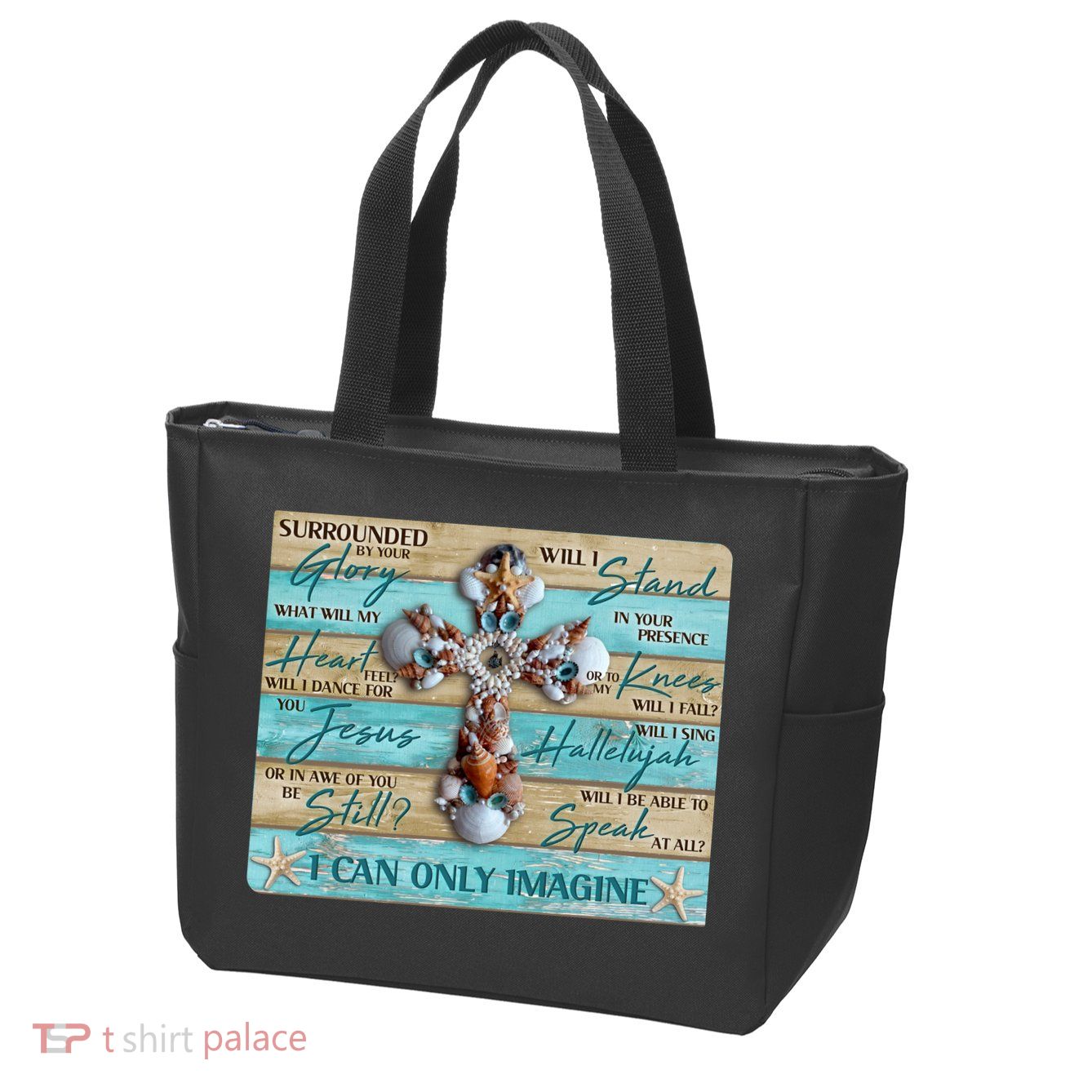 I Can Only Imagine Faith Sea Shell Cross Zip Tote Bag