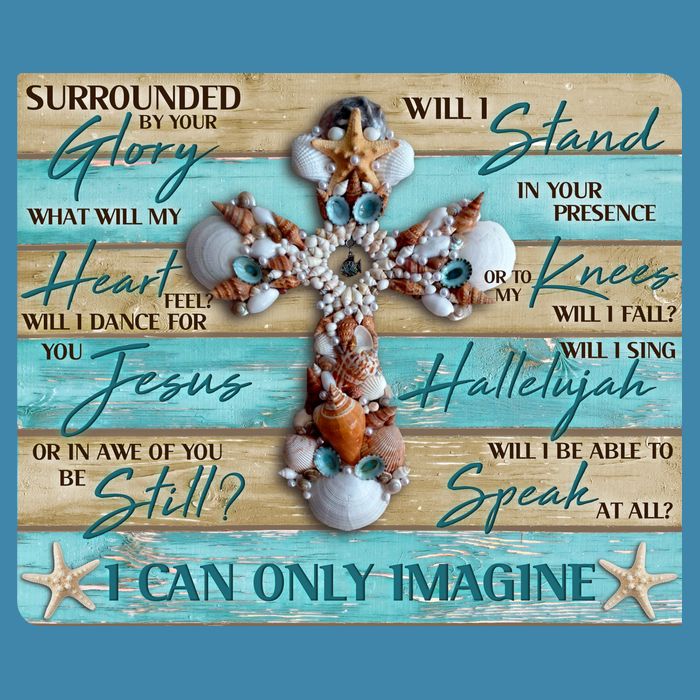 I Can Only Imagine Faith Sea Shell Cross V-Neck T-Shirt