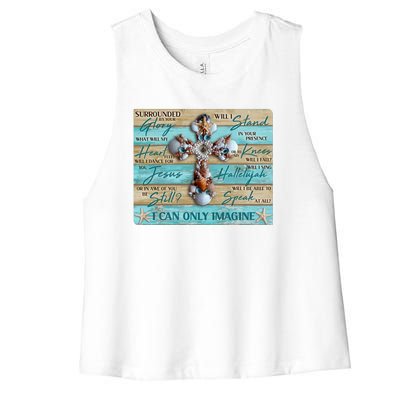 I Can Only Imagine Faith Sea Shell Cross Women's Racerback Cropped Tank