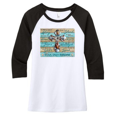 I Can Only Imagine Faith Sea Shell Cross Women's Tri-Blend 3/4-Sleeve Raglan Shirt