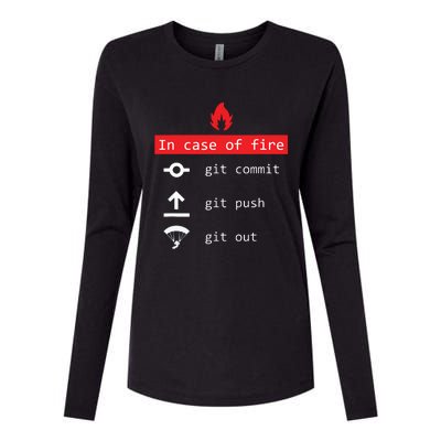 In Case Of Fire Git Commit Push Funny Programmer Womens Cotton Relaxed Long Sleeve T-Shirt