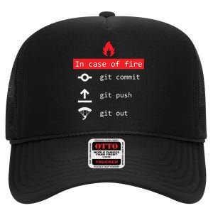 In Case Of Fire Git Commit Push Funny Programmer High Crown Mesh Back Trucker Hat