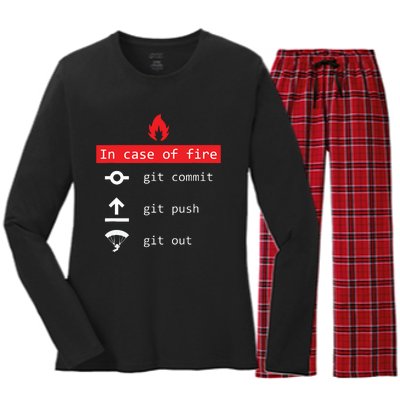 In Case Of Fire Git Commit Push Funny Programmer Women's Long Sleeve Flannel Pajama Set 