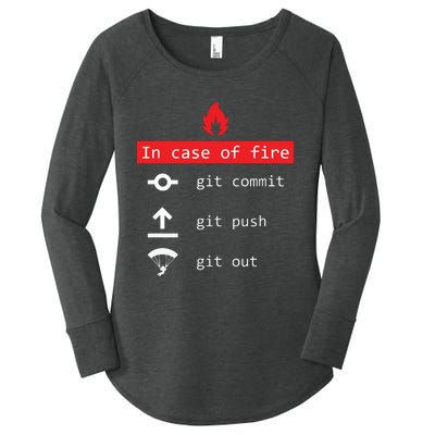 In Case Of Fire Git Commit Push Funny Programmer Women's Perfect Tri Tunic Long Sleeve Shirt