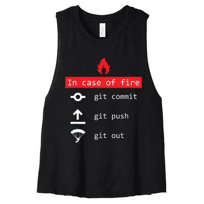 In Case Of Fire Git Commit Push Funny Programmer Women's Racerback Cropped Tank