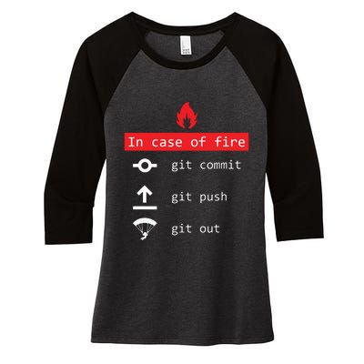 In Case Of Fire Git Commit Push Funny Programmer Women's Tri-Blend 3/4-Sleeve Raglan Shirt