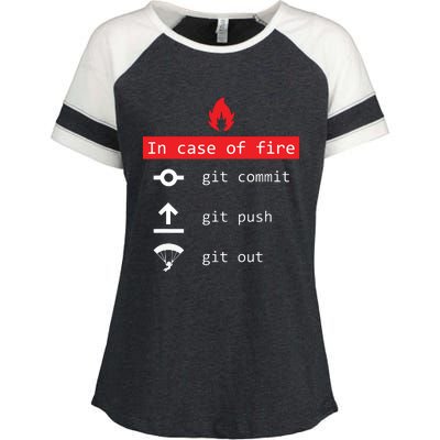 In Case Of Fire Git Commit Push Funny Programmer Enza Ladies Jersey Colorblock Tee