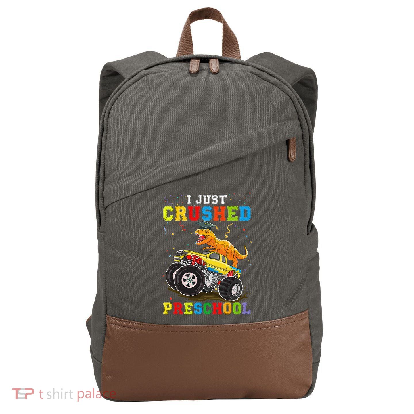 I Crushed Preschool Kindergarten Monster truck Graduation Cotton Canvas Backpack