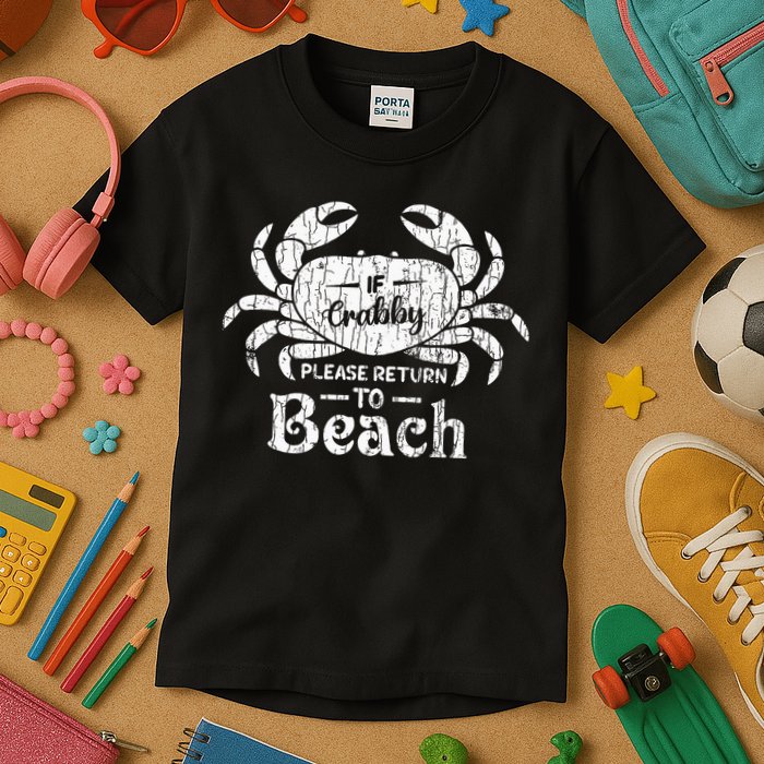 If Crabby Please Return To Beach Funny Summer Break Kids T-Shirt