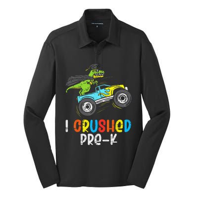 I Crushed PreK TRex Monster Truck Graduation Cap Silk Touch Performance Long Sleeve Polo