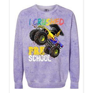 I Crushed Preschool Monster Truck Graduation Colorblast Crewneck Sweatshirt