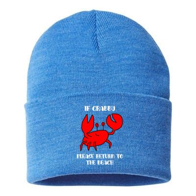 If Crabby Please Return To The Beach Funny Crab Gift Sustainable Knit Beanie