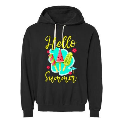 Ice Cream Popsicle Hello Summer Garment-Dyed Fleece Hoodie