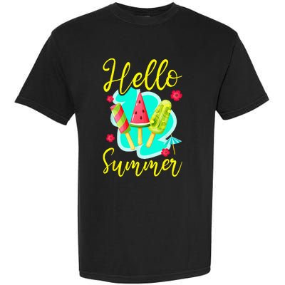 Ice Cream Popsicle Hello Summer Garment-Dyed Heavyweight T-Shirt