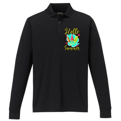 Ice Cream Popsicle Hello Summer Performance Long Sleeve Polo