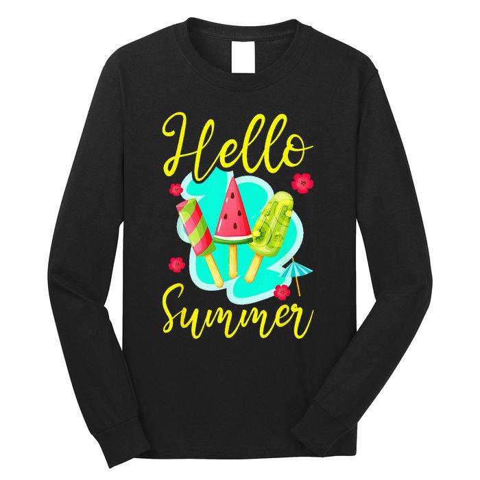 Ice Cream Popsicle Hello Summer Long Sleeve Shirt